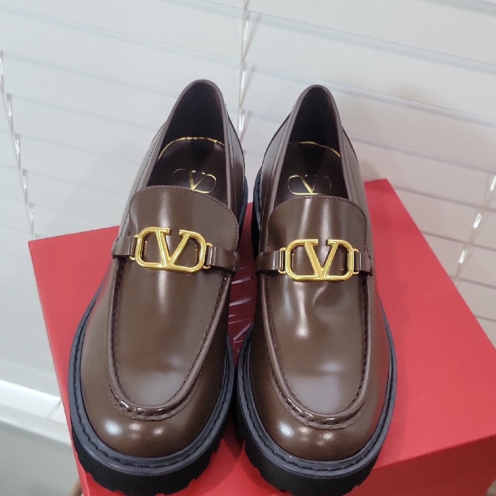 Valentino Garavani VLOG  Leather Loafers with Gold Logo NWT